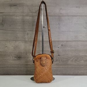Vilenca Holland for Anthropologie Small Brown Woven Leather Crossbody Bag